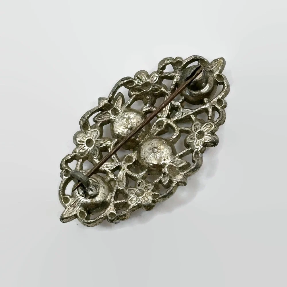 Flower Brooch, Enamel, Floral, Faux Pearls, Peach, Gold, Art Deco, 20s, Vintage - Picture 5 of 5